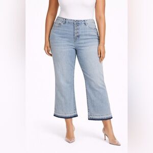 Michael Kors Crop Wide‎ Leg Jeans Button Fly Raw Hem Denim Plus Size 24W